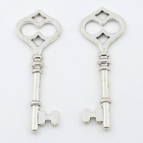 PandaHall Tibetan Style Big Pendants, Lead Free & Nickel Free, Skeleton Key, Antique Silver, 60x21x4mm, Hole: 4mm Alloy Key