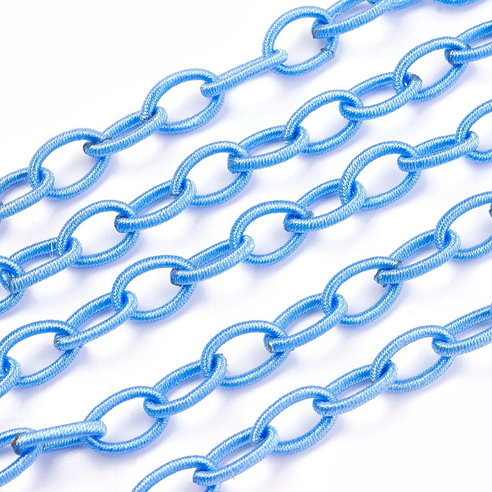 PandaHall Handmade Nylon Cable Chains Loop, Oval, CornflowerBlue, 10x8x2mm, about 85cm/strand, 33.5" Nylon Blue