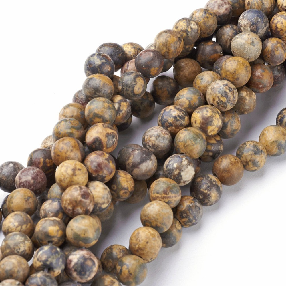 PandaHall 15~16" Round Gemstone Strand, Yellow Leopard Skin Jasper, 8mm, hole: about 1mm Leopardskin Round Yellow