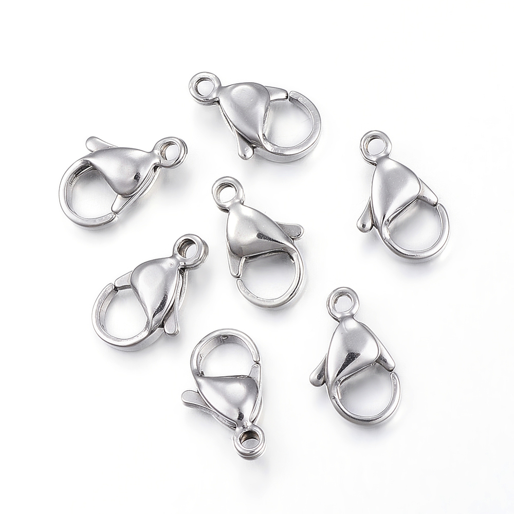 PandaHall 304 Stainless Steel Lobster Claw Clasps, Stainless Steel Color, 12x7x3.5mm, Hole: 1.5mm Stainless Steel Others