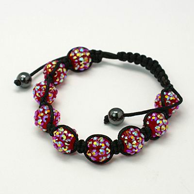 PandaHall Fashion Diamond Resin Rhinestone Bracelets, with Hematite Beads, Red, 52mm Glass Red