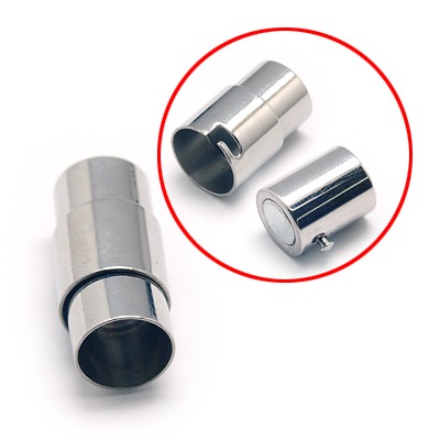 PandaHall 304 Stainless Steel Magnetic Clasps, Column, Stainless Steel Color, 21x10mm, Hole: 8mm Stainless Steel Column