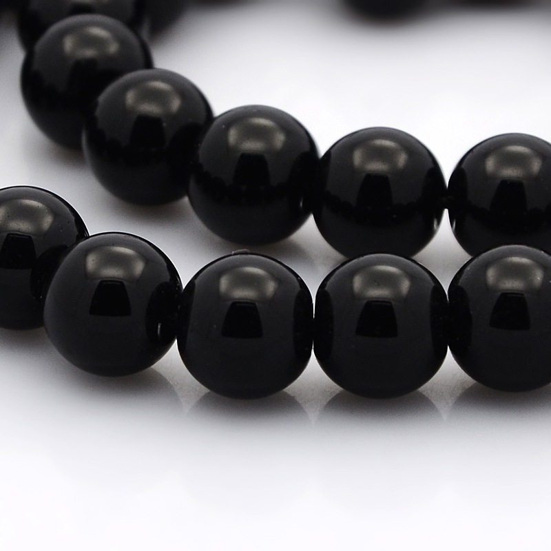 PandaHall Round Glass Beads Strands, Black, 10mm, Hole: 1mm; about 23pcs/strand, 15.3" Glass Round Black