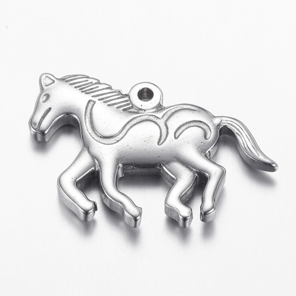 PandaHall 304 Stainless Steel Pendants, Horse, Stainless Steel Color, 22.5x36x4mm, Hole: 2mm Stainless Steel Horse