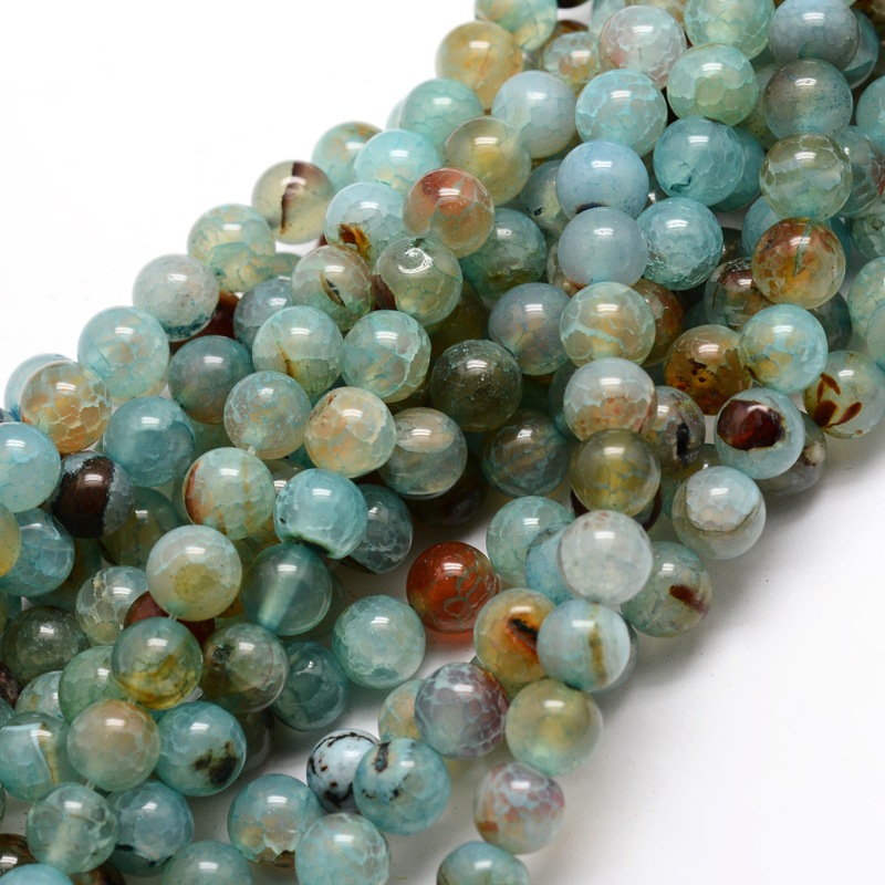 PandaHall Dyed Natural Agate Round Beads Strands, Aqua, 10mm, Hole: 1mm; about 38pcs/strand, 14.5" Natural Agate Round Cyan
