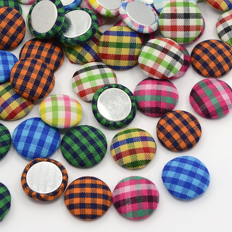 PandaHall Scrapbook Embellishments Garment Accessories FlatBack Tartan Half Round Dome Cloth Fabric Covered Cabochons, with Aluminum Bottom...
