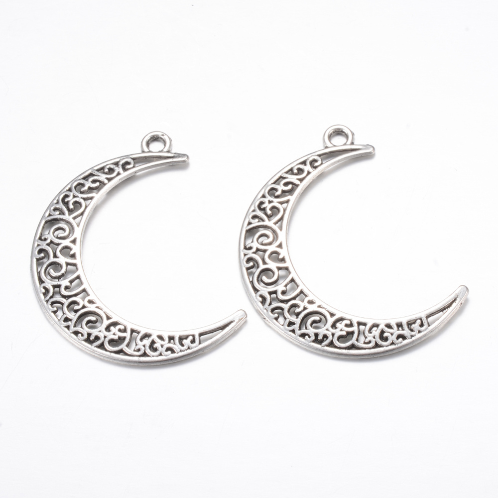 PandaHall Tibetan Style Alloy Pendants, Crescent Moon, Cadmium Free & Lead Free, Antique Silver, 40x29x1mm, Hole: 2.5mm; about 440pcs/1000g...