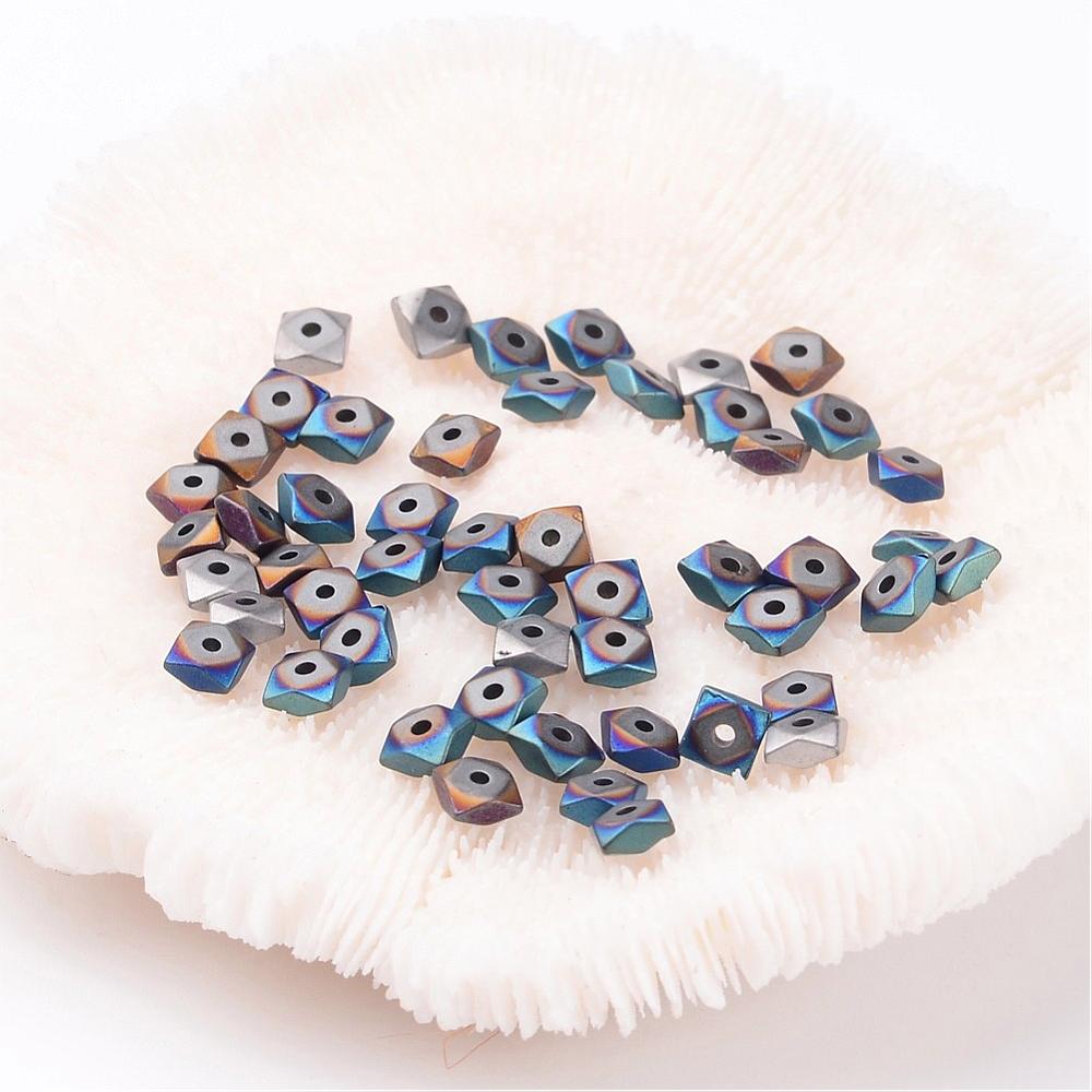 PandaHall Frosted Square Electroplate Non-Magnetic Synthetic Hematite Beads Strands, Mixed Color, 4.5x4.5x2mm, Hole: 1mm Non-magnetic...