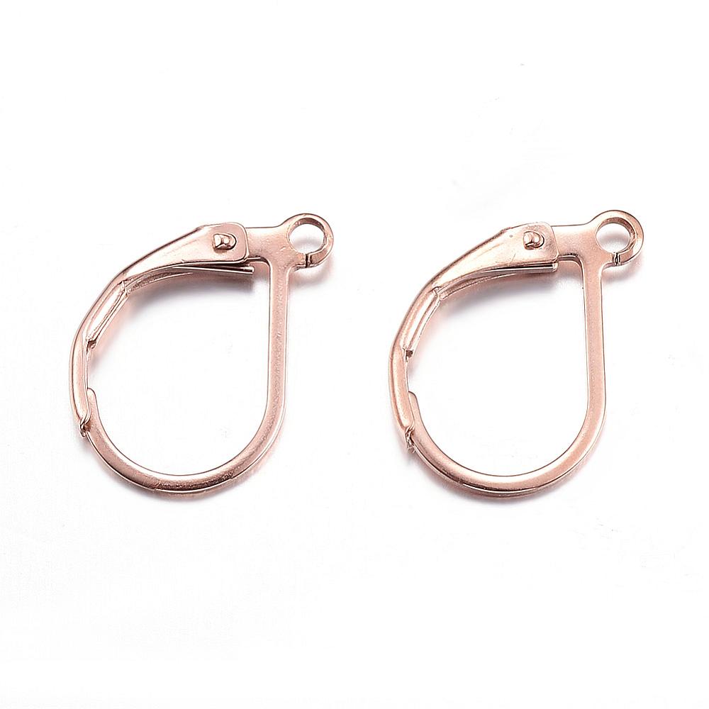 PandaHall 304 Stainless Steel Leverback Earring Findings, Rose Gold, 14x12x2mm, Hole: 1.5mm; Pin: 0.6x1mm Stainless Steel