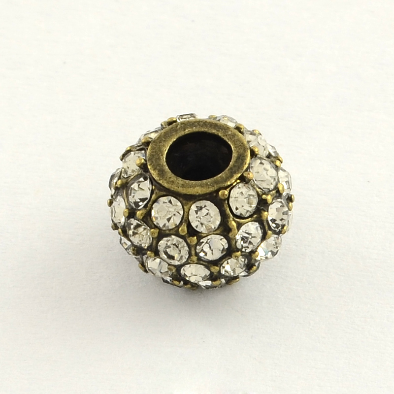 PandaHall Alloy Rhinestone Rondelle Beads, Antique Bronze, Crystal, 12x9mm, Hole: 4mm Alloy+Rhinestone Rondelle