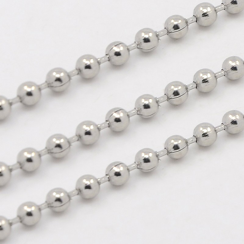 PandaHall 304 Stainless Steel Ball Beaded Chains, Decorative Chain, Stainless Steel Color, 2.5mm Stainless Steel
