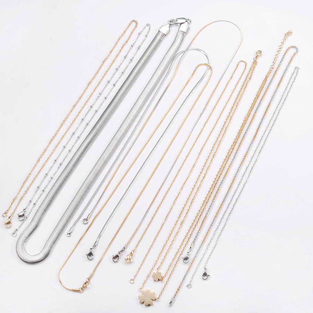 PandaHall Mixed Style Stainless Steel Jewelry Necklaces, Mixed Color, 17.71"~21.65"(45~55cm); 10strands/bag; about 65g/bag Stainless Steel...