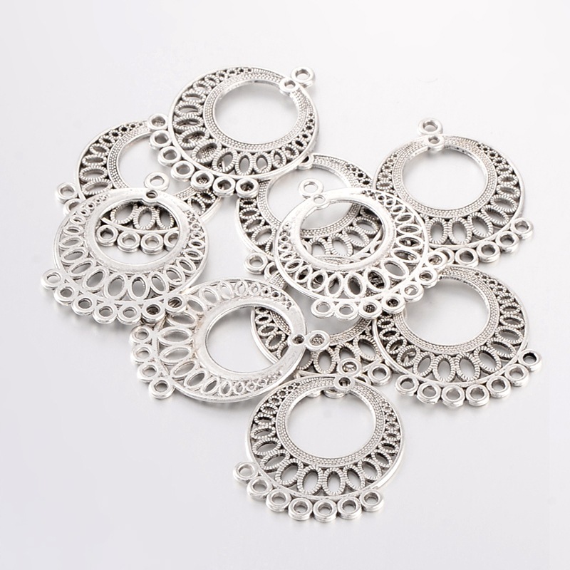 PandaHall Tibetan Style Links, Lead Free and Cadmium Free, Flat Round, Antique Silver, about 37.5mm long, 29mm wide, 1mm thick, hole: 2.5mm...