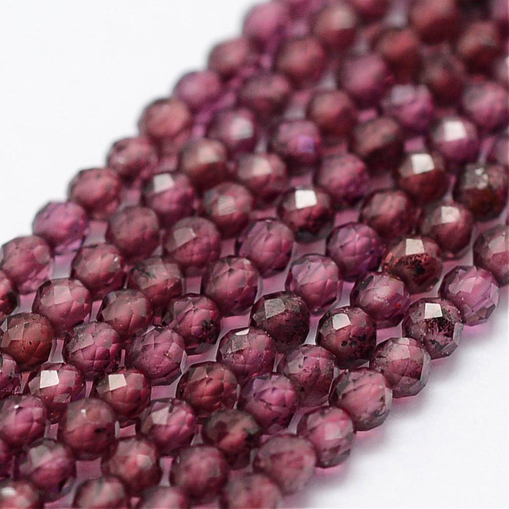 PandaHall Natural Garnet Beads Strands, Faceted, Round, Purple, 2mm, Hole: 0.5mm; about 175pcs/strand, 14.9''(38cm) Garnet Round Purple