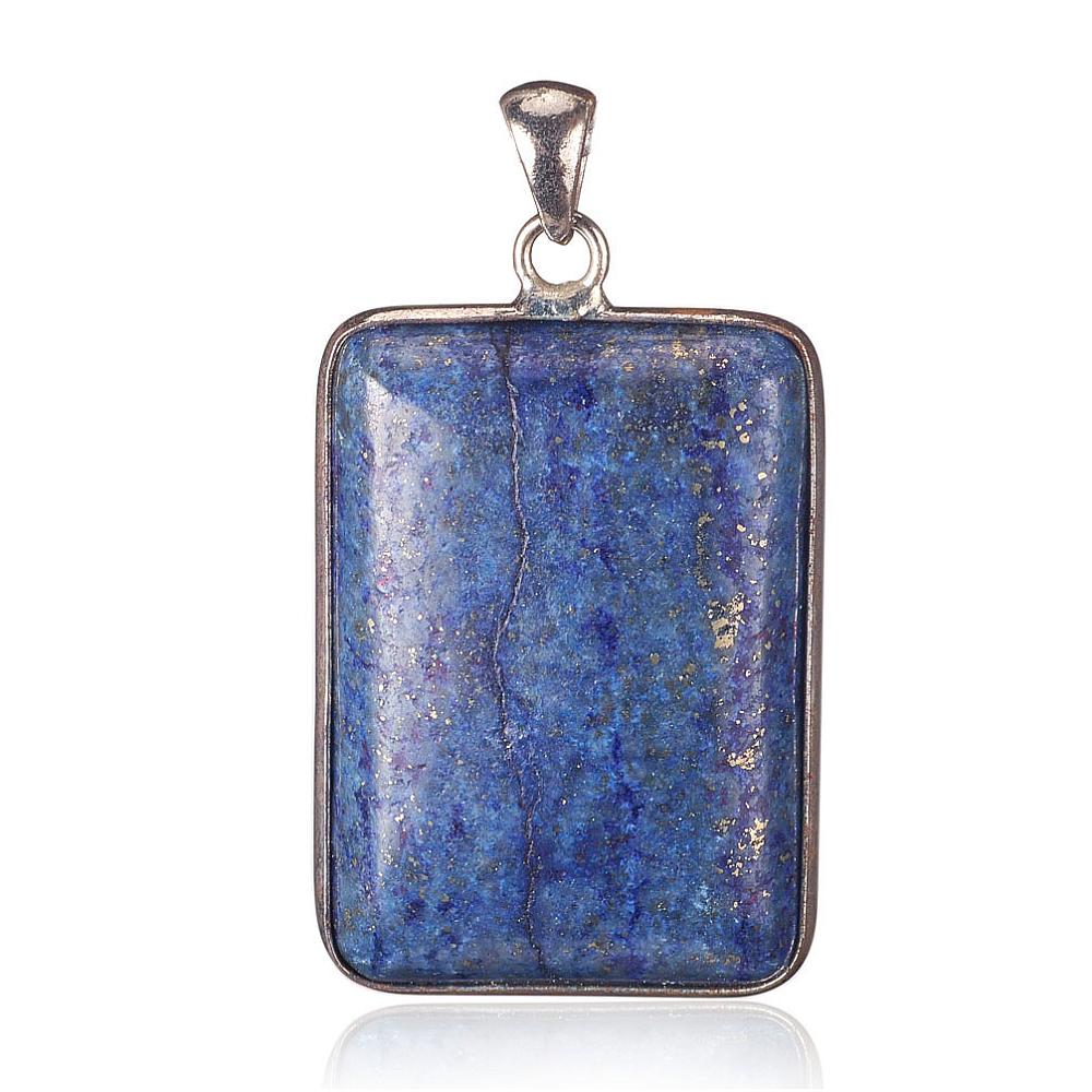 PandaHall Natural & Dyed Lapis Lazuli Pendants, with Brass Findings, Rectangle, Platinum, 43x27x6.5mm, Hole: 4~4.5x6~6.5mm Lapis Lazuli...