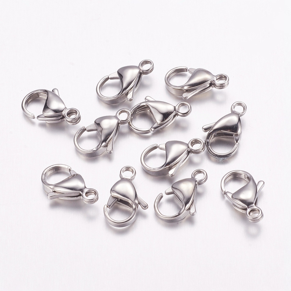 PandaHall Stainless Steel Lobster Claw Clasps, about 9mm wide, 15mm long, hole: 2mm Stainless Steel Others