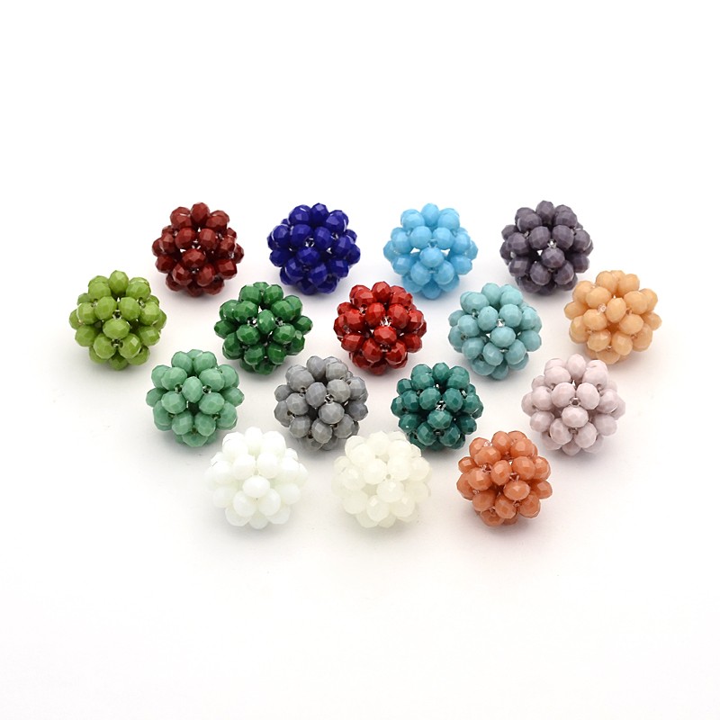 PandaHall Imitation Jade Glass Beaded Round Beads, Mixed Color, 14mm, Beads: 4mm Glass Round Multicolor