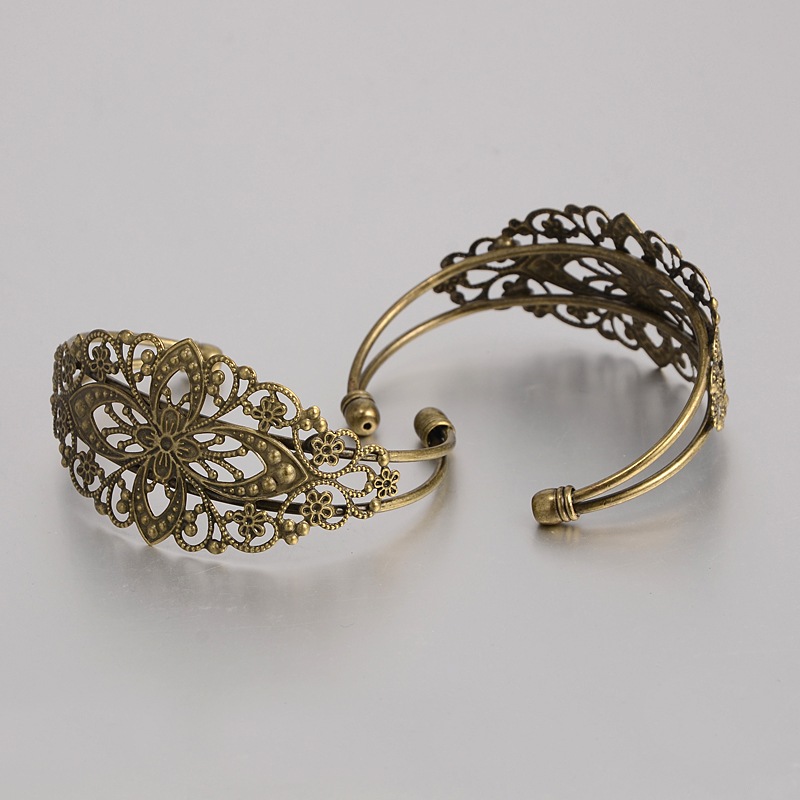 PandaHall Brass Cuff Bangle Makings, Bangle Blanks, with Filigree Flower, Nickel Free, Antique Bronze, 63mm Brass