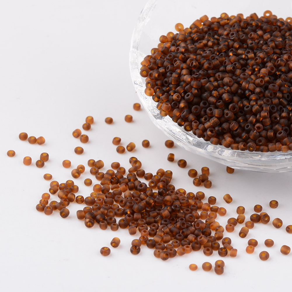 PandaHall 12/0 Frosted Round Glass Seed Beads, CoconutBrown, Size: about 2mm in diameter, hole:1mm, about 3304pcs/50g Glass Brown