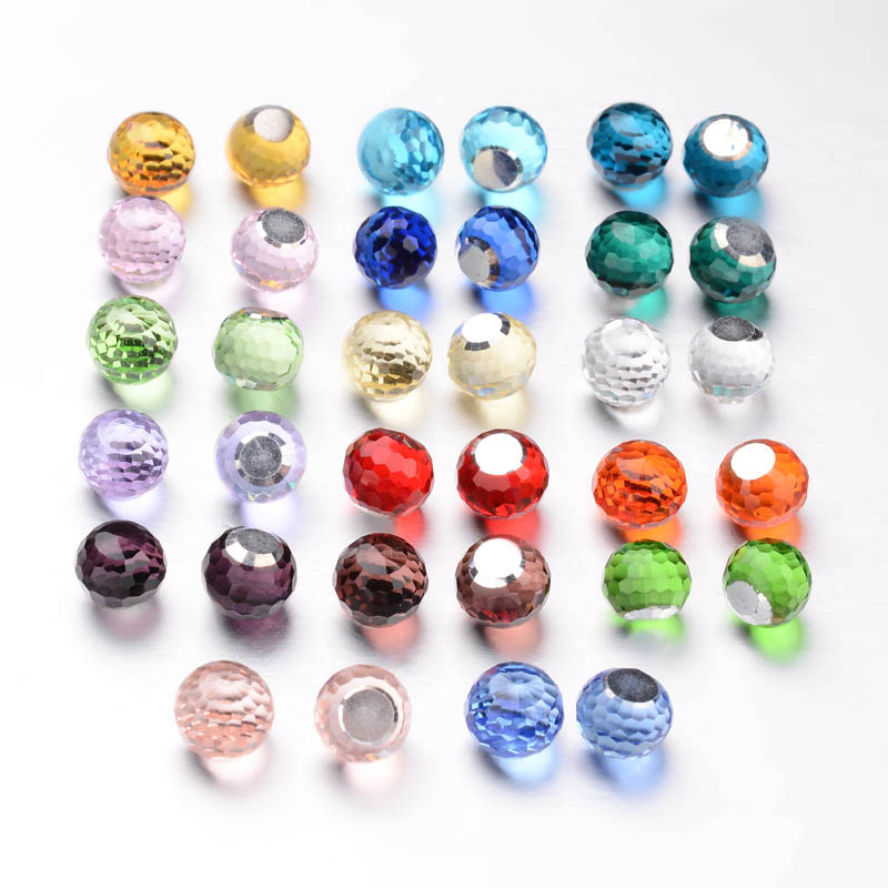 PandaHall Faceted Round Glass Cabochons, Mixed Color, 8x7mm Glass Round Multicolor