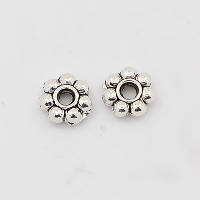 PandaHall Tibetan Style Spacer Beads, Flower, Antique Silver, 4x1.5mm, Hole: 1mm Alloy Flower