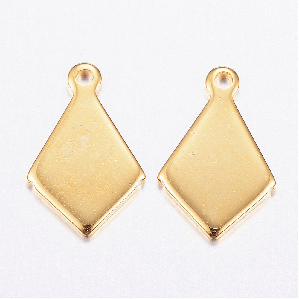 PandaHall 304 Stainless Steel Charms,  Rhombus, Golden, 13.5x8.5x1mm, Hole: 1mm Stainless Steel Rhombus