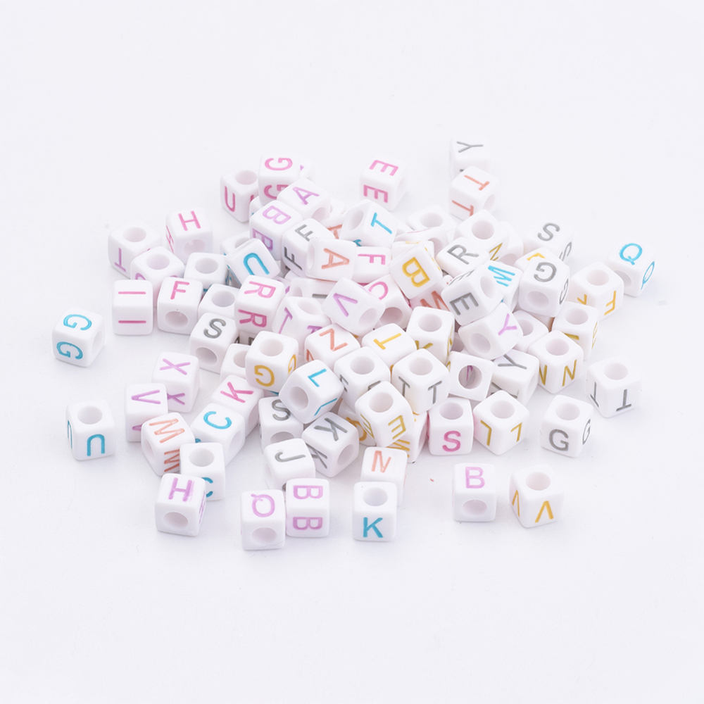 PandaHall Resin European Letter Beads, Large Hole Beads, Cube, Mixed Color, 7x7x7mm, Hole: 4mm Resin Cube Multicolor