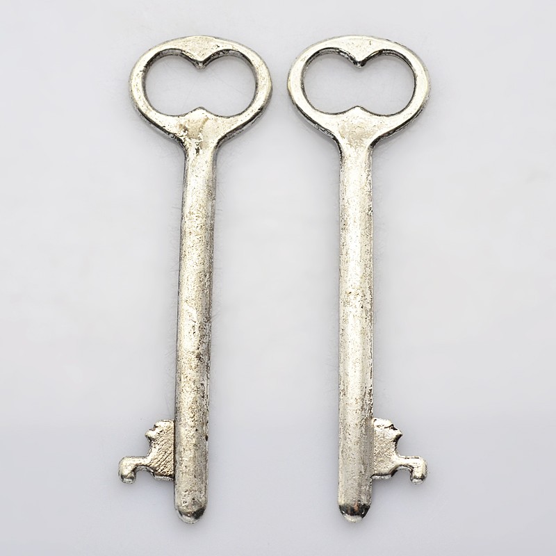 PandaHall Tibetan Style Alloy Key Large Pendants, Lead Free and Cadmium Free, Antique Silver, 53.5mm long, 16mm wide, 2mm thick Alloy Key