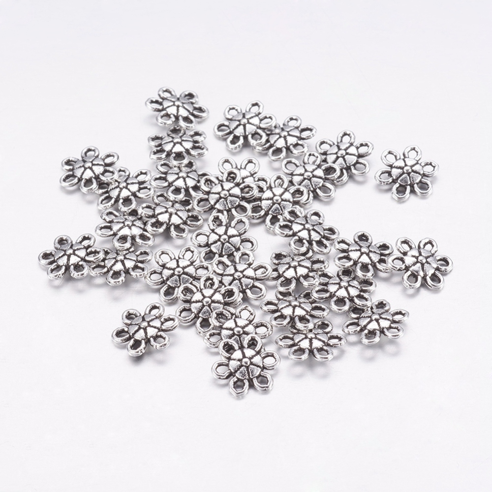 PandaHall Tibetan Silver Flower Pendants, Lead Free and Cadmium Free, Antique Silver, about 9mm long, 9mm wide, 3mm thick, hole: 1mm Alloy...