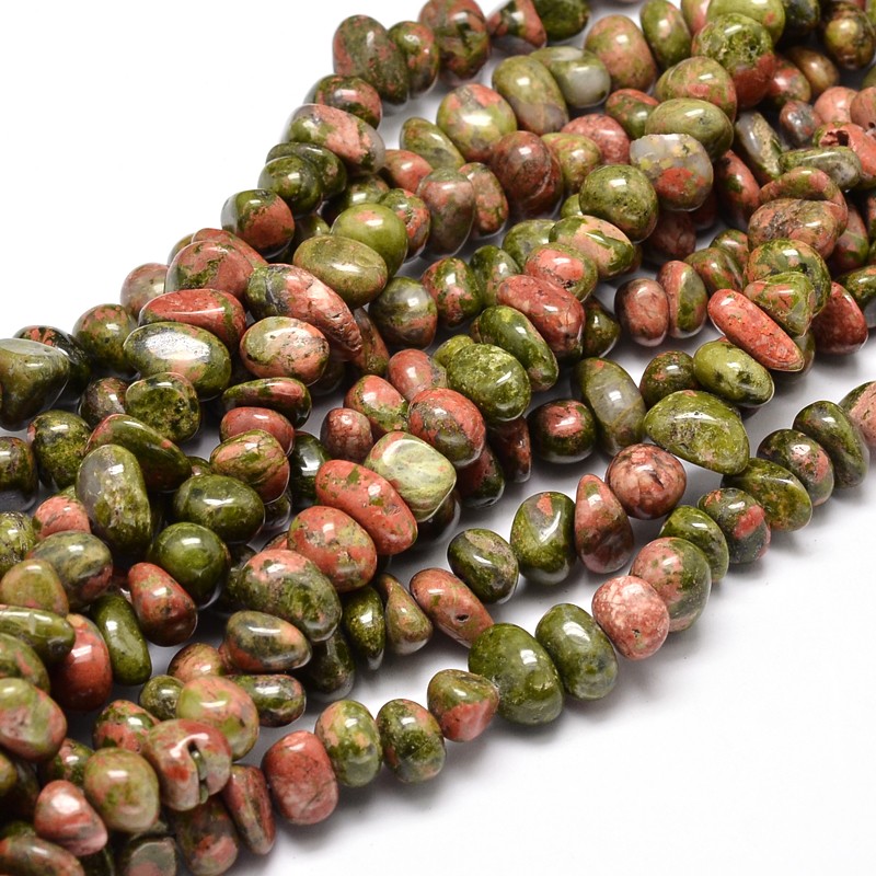 PandaHall Natural Unakite Gemstone Chip Bead Strands, 6~10x9~12x8~10mm, Hole: 1mm; about 15.3"~15.7" Unakite Nuggets