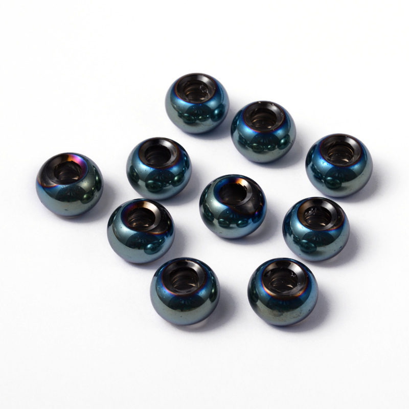 PandaHall AB Color DarkOliveGreen Large Hole Glass European Rondelle Beads, No Metal Core, Size: about 15mm in diameter, 10mm thick, hole...