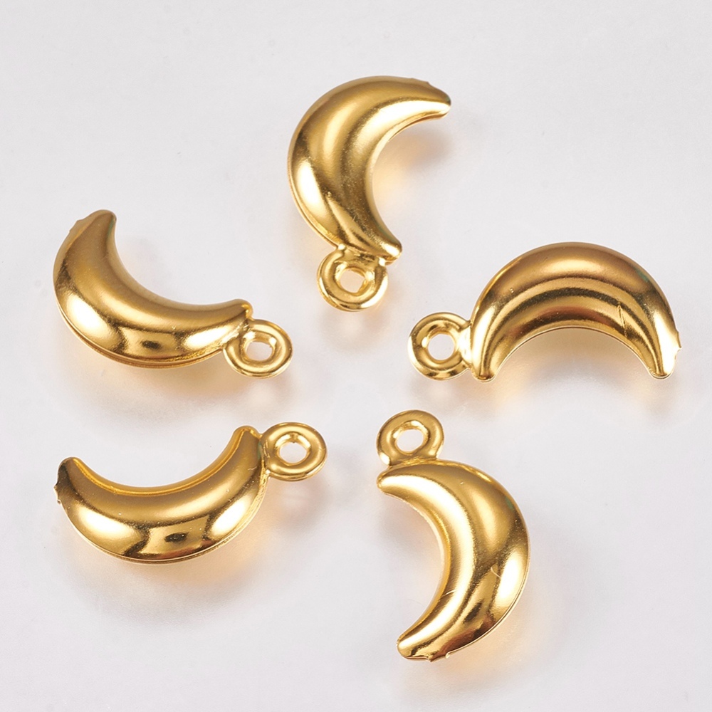 PandaHall 304 Stainless Steel Pendants, Moon, Golden, 16x8x3mm, Hole: 1mm Stainless Steel Moon