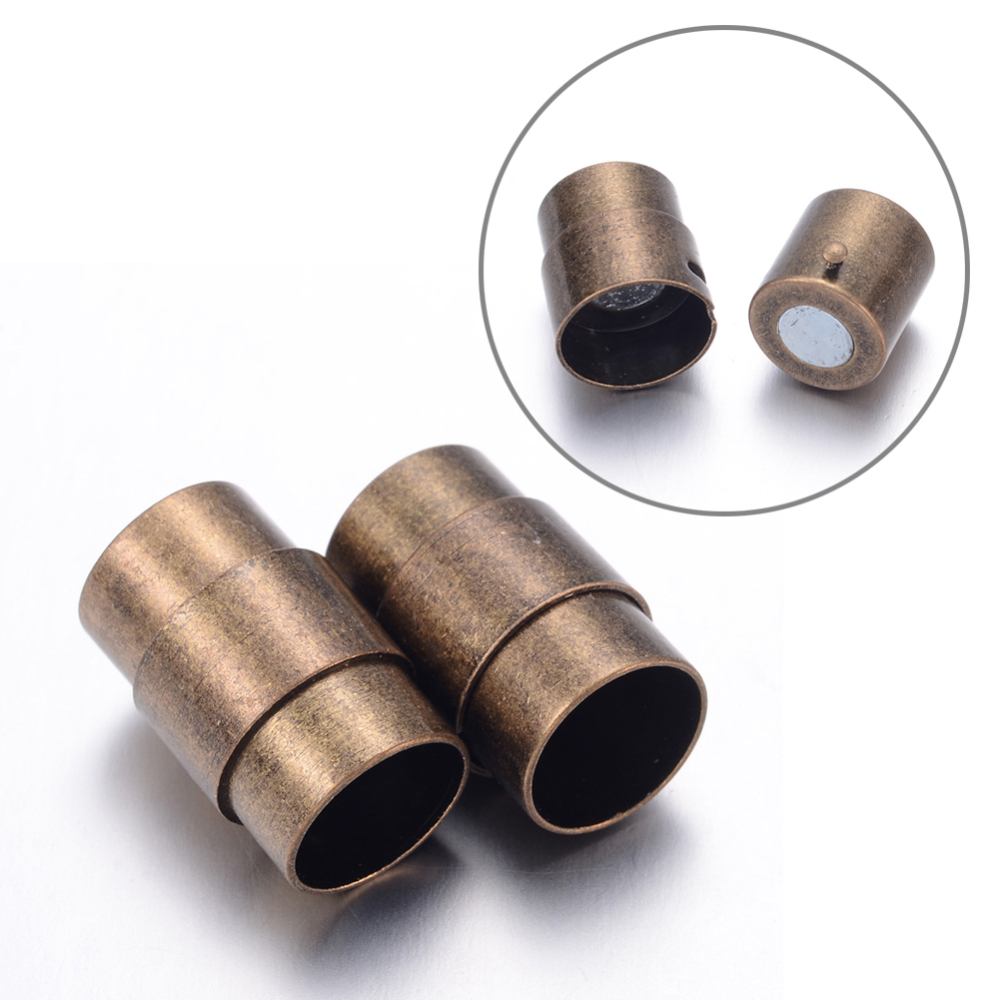 PandaHall Brass Magnetic Screw Clasps, Column, Antique Bronze, 19x12mm, Hole: 10mm Brass Column