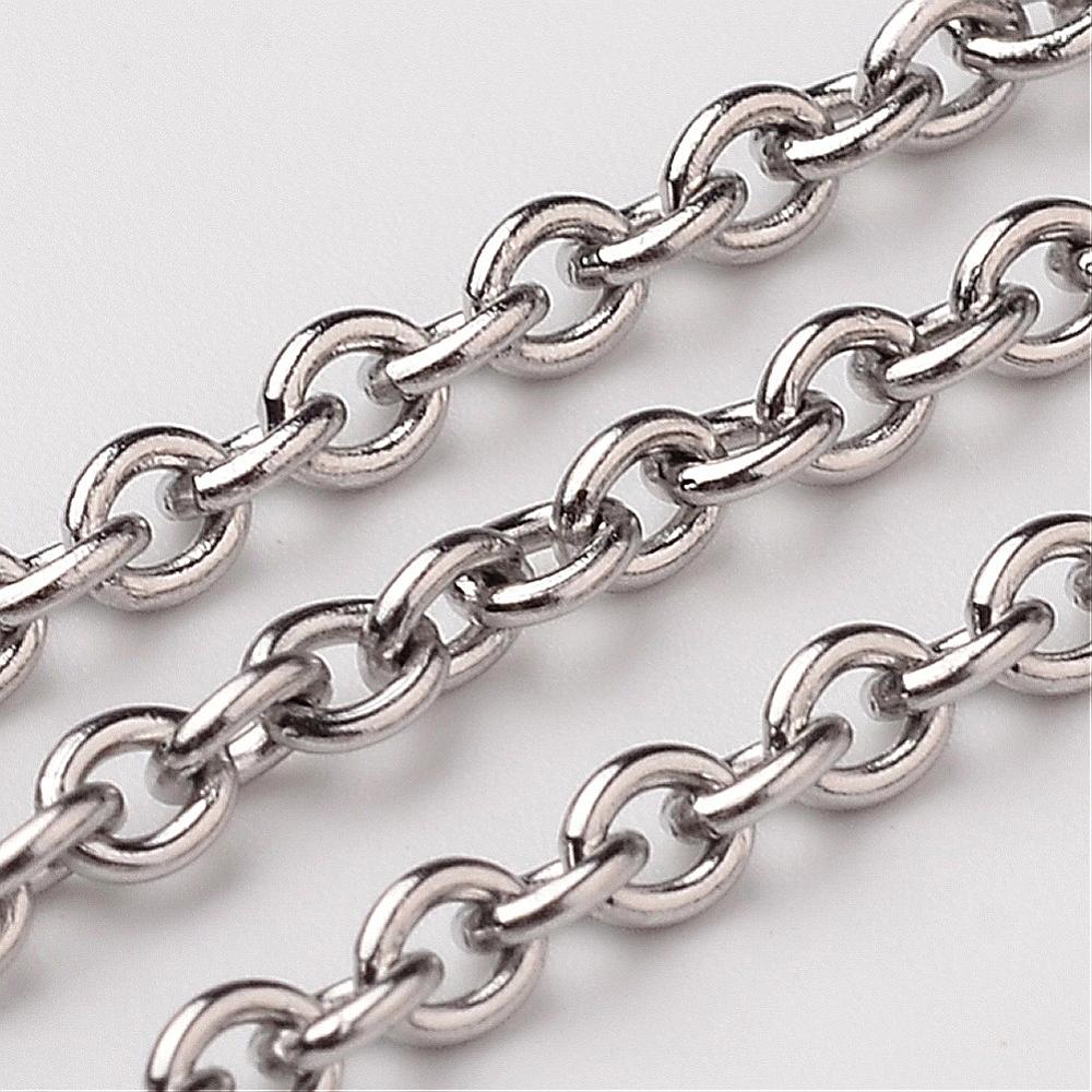 PandaHall 304 Stainless Steel Cable Chains, Stainless Steel Color, 4x3x0.8mm Stainless Steel