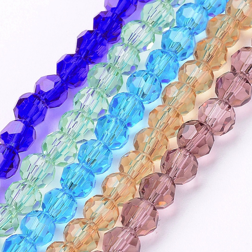 PandaHall Faceted Glass Round Bead Strands, Mixed Color, 4mm, Hole: 1mm; about 100pcs/strand, 13.7" Glass Round Multicolor