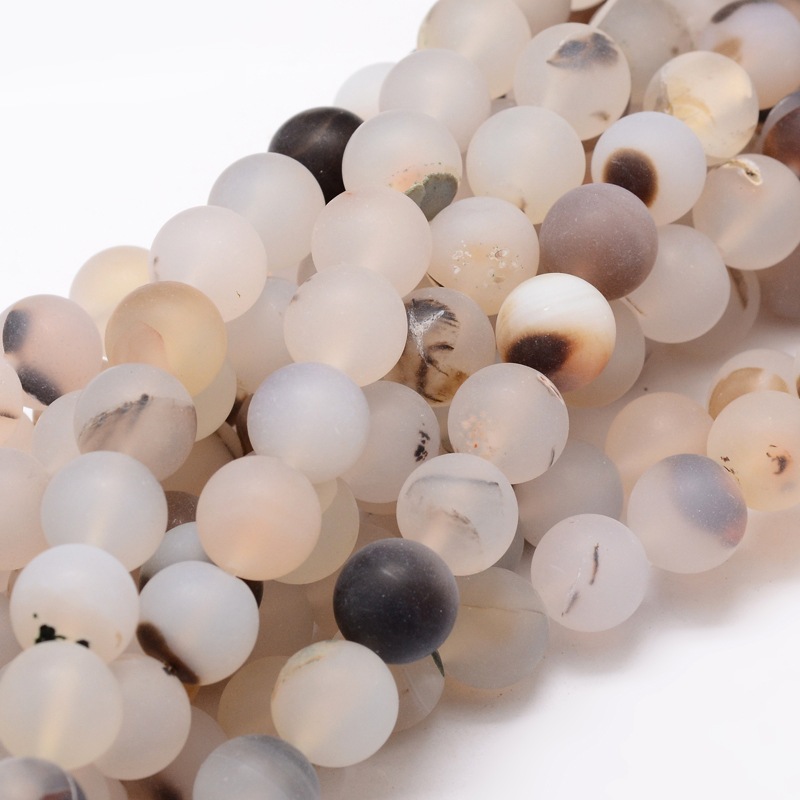 PandaHall Frosted Natural Agate Round Beads Strands, 10mm, Hole: 1mm; about 38pcs/strand, 14.5" Natural Agate Round