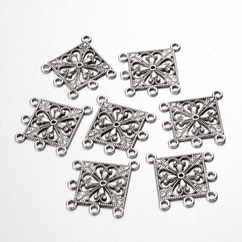 PandaHall Tibetan Style Alloy Chandelier Component Links, Rhombus, Antique Silver, Lead Free and Cadmium Free and Nickel Free, 37x33.5x1.5mm...