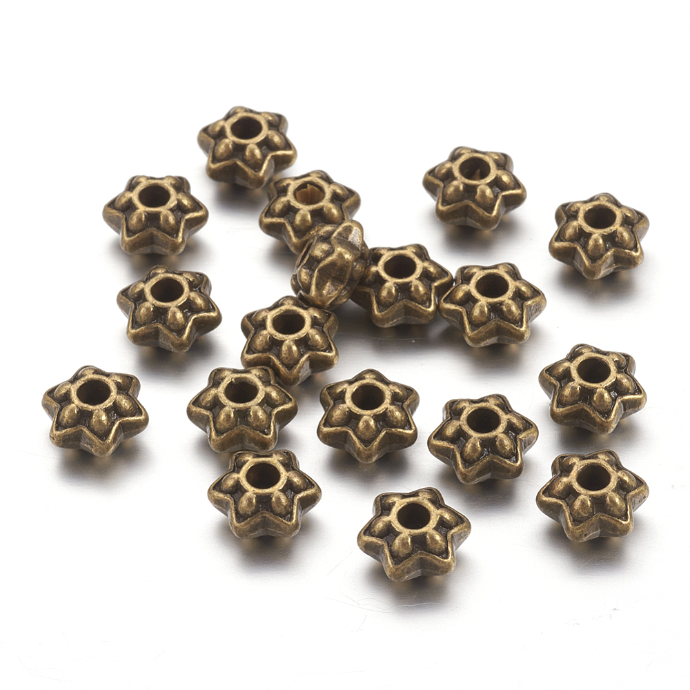 PandaHall Tibetan Style Spacer Beads, Lead Free & Nickel Free & Cadmium Free, Antique Bronze Color, star, 9mm in diameter, 5mm long, hole...