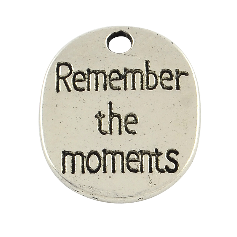 PandaHall Tibetan Style Oval Alloy Pendants, with Words Remember the Moments, Cadmium Free & Nickel Free & Lead Free, Antique Silver...