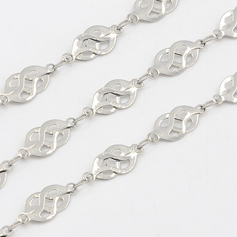 PandaHall 304 Stainless Steel Chains, Decorative Chain, with Wave Connector, Stainless Steel Color, 4mm Stainless Steel