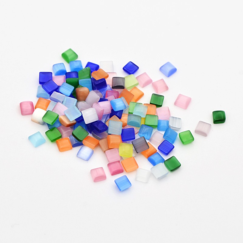 PandaHall Square Cat Eye Cabochons, Mixed Color, 4x4x2mm, about 2300pcs/200g Glass Square Multicolor