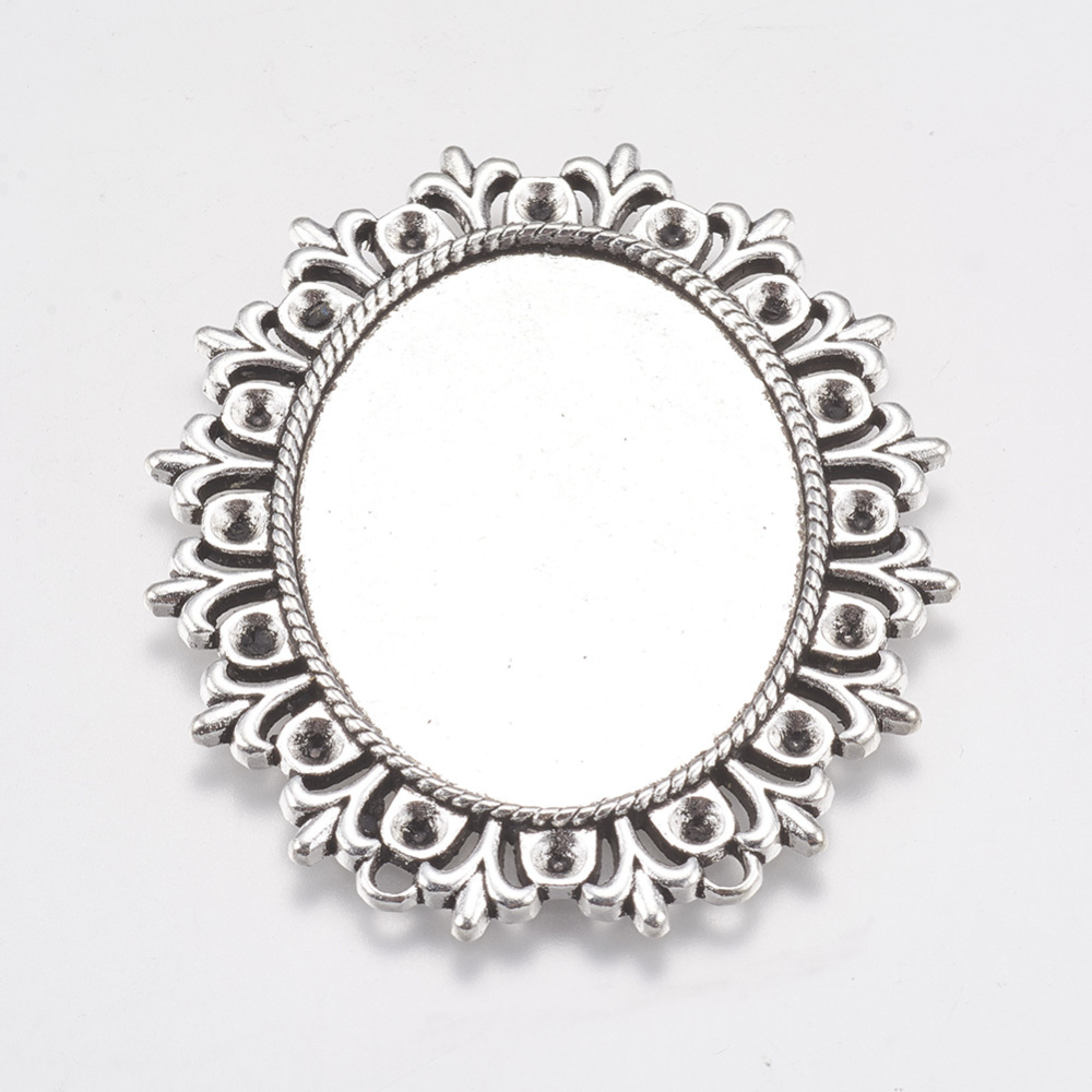 PandaHall Tibetan Style Cabochon Settings for Cabochon & Rhinestone, Oval, Lead Free & Cadmium Free, Antique Silver, 56x49x2mm, Hole: 1mm;...