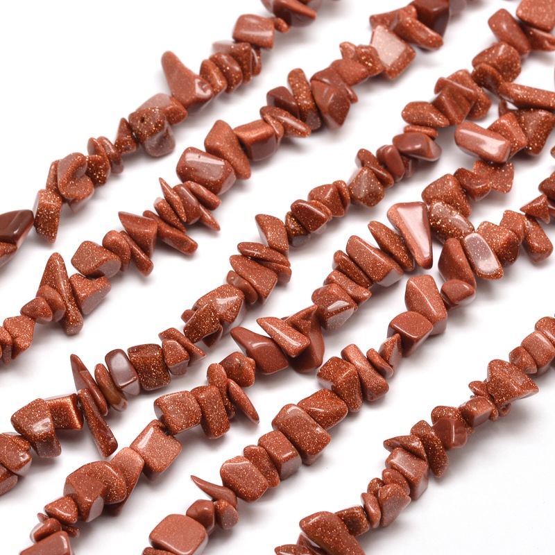 PandaHall Synthetic Goldstone  Chip Bead Strands, 5~8x5~8mm, Hole: 1mm; about 31.5" Goldstone Chip