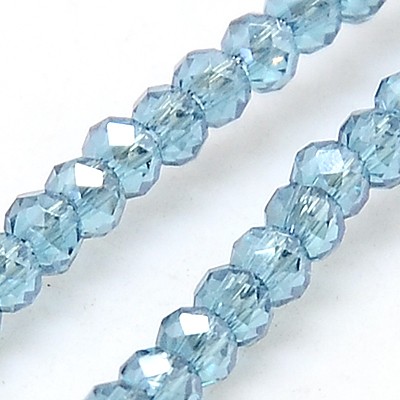 PandaHall Electroplate Glass Beads Strands, Full Rainbow Plated, Faceted, Rondelle, LightSkyBlue, 2.5x2mm, Hole: 1mm; about 200pcs/strands...