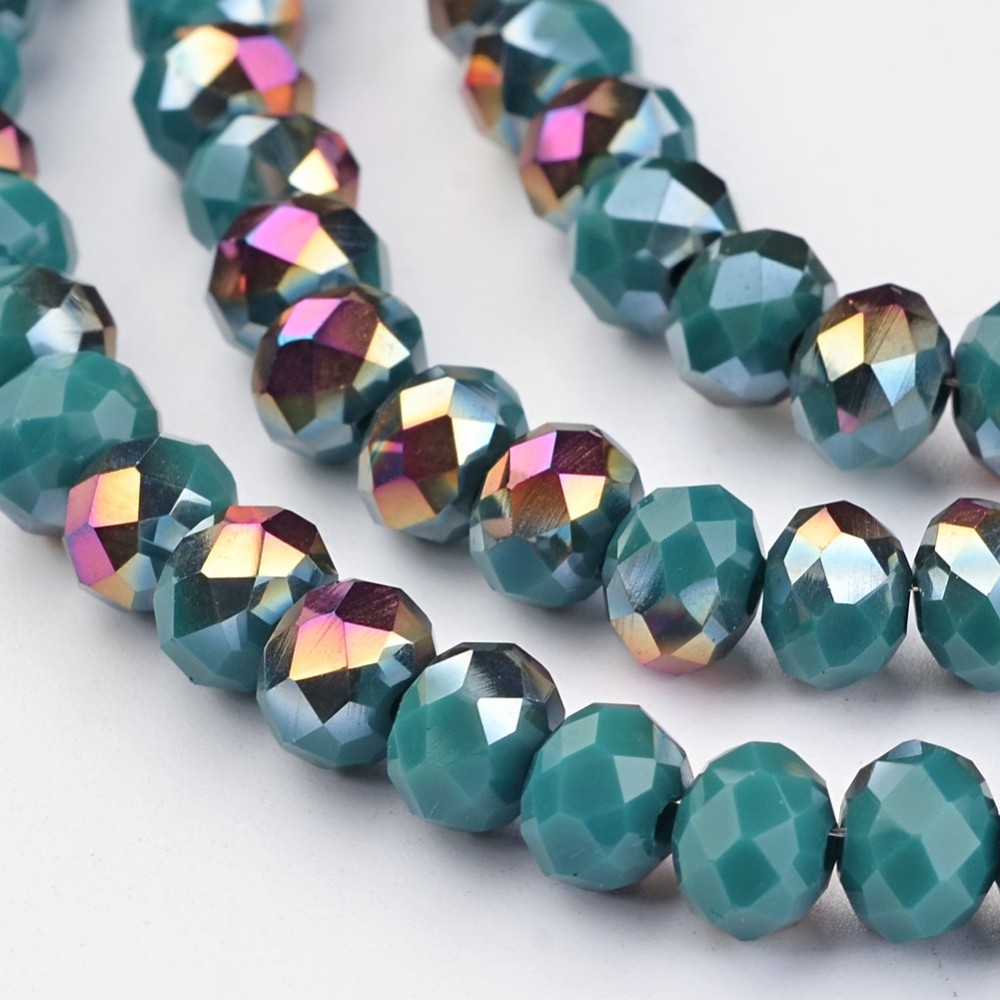 PandaHall Electroplate Glass Beads Strands,  Half Plated, Faceted Rondelle, DarkCyan, 6x4mm, Hole: 1mm; about 100pcs/strand, 15.7'' Glass...