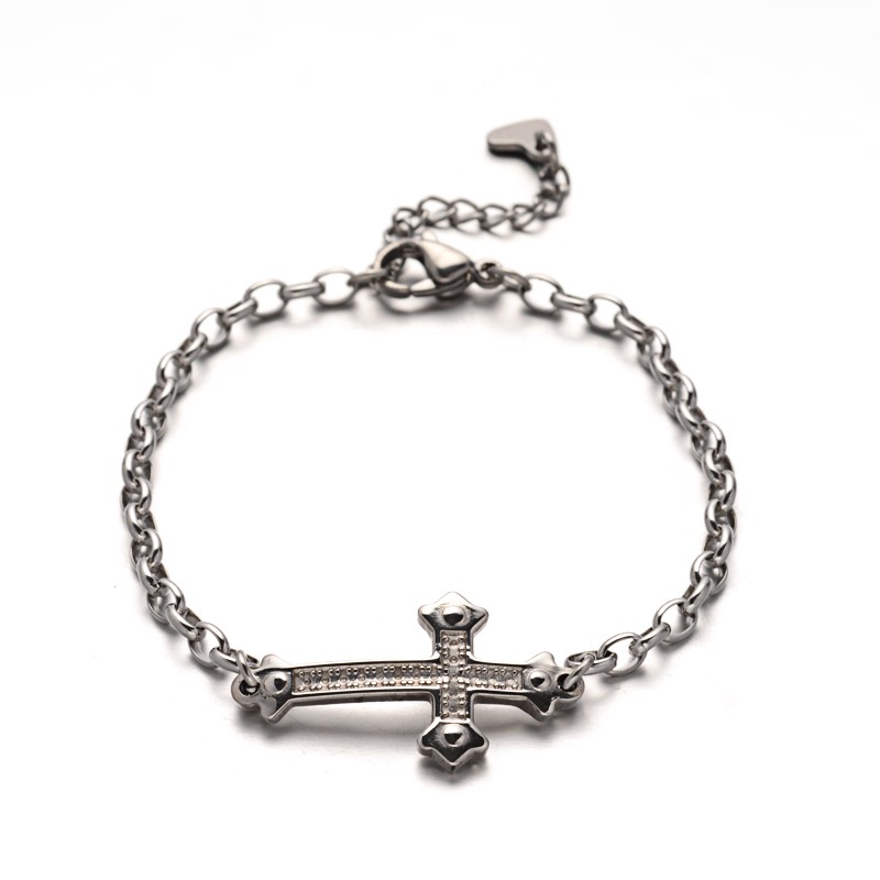 PandaHall 304 Stainless Steel Cross Link Bracelets, with Lobster Claw Clasps, Stainless Steel Color, 6-1/4"(160mm) Stainless Steel