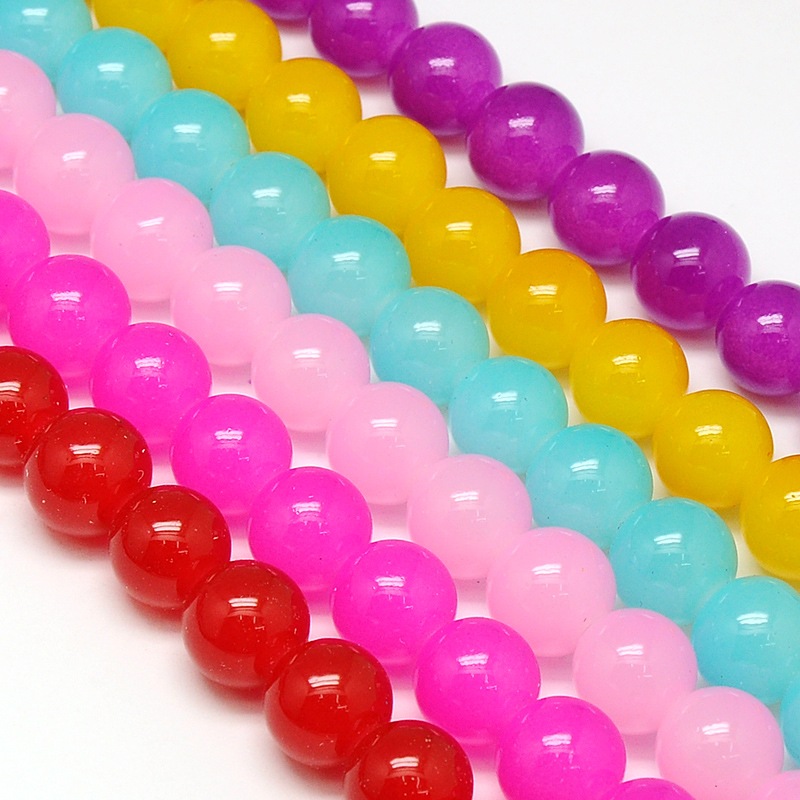 PandaHall Imitation Jade Glass Round Bead Strands, Dyed, Mixed Color, 12mm, Hole: 1mm; about 34pcs/strand, 15.7" Glass Round Multicolor