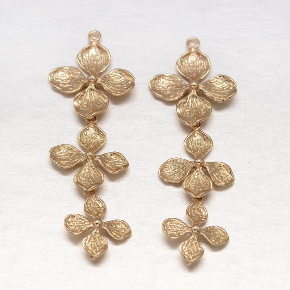 PandaHall Flower Light Gold Rack Plating Brass Pendants, 42x15x3mm, Hole: 1mm Brass Flower