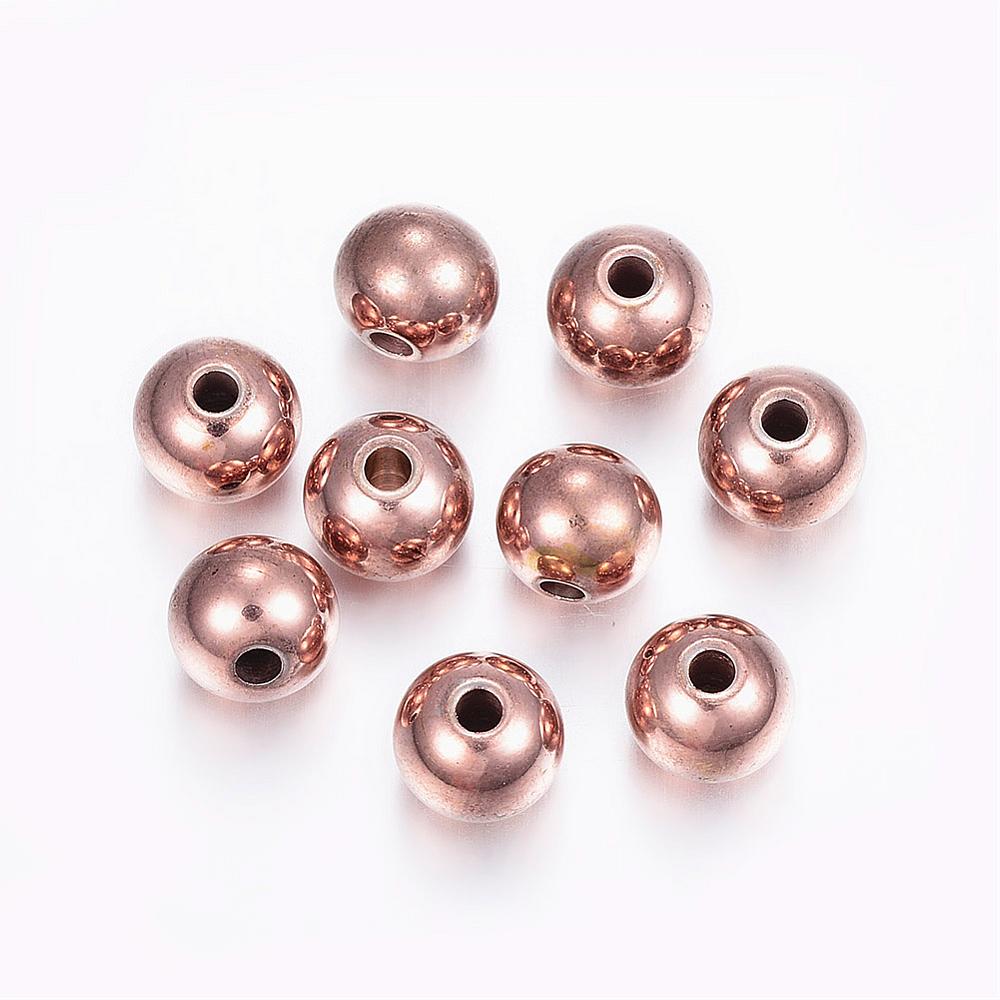 PandaHall 304 Stainless Steel Beads, Round, Rose Gold, 8x7mm, Hole: 2mm Stainless Steel Round