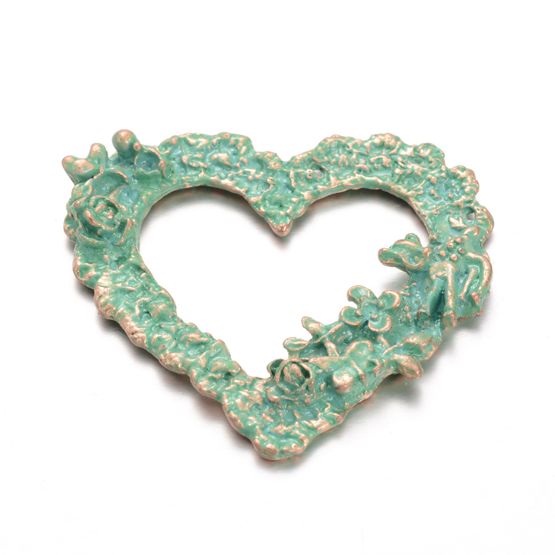PandaHall Heart Alloy Pendants, Nickel Free, Antique Bronze & Green Patina, 35.5x39x5mm Alloy Heart